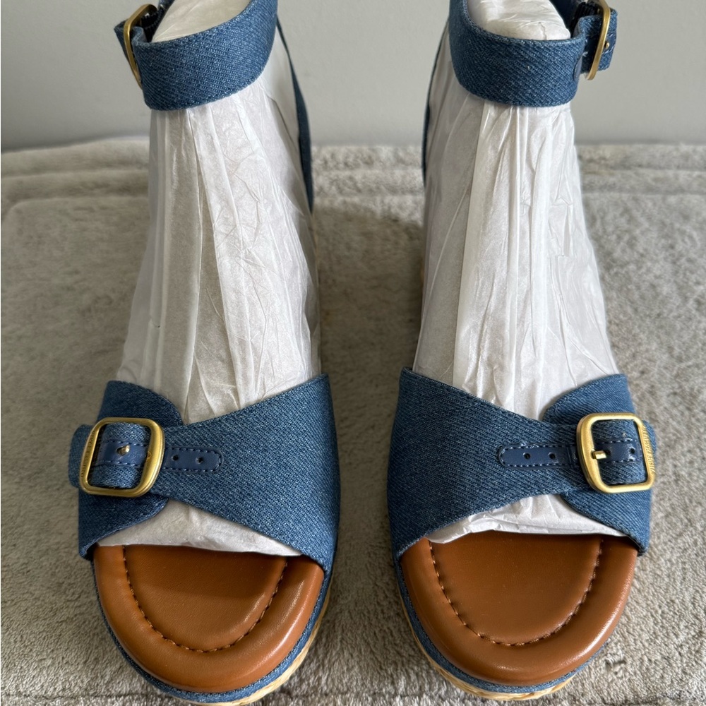 Vince Camuto Adjustable Wedge Sandals Meterry Denim 9M JUTE ROPE SIDES NEW - Picture 5 of 8